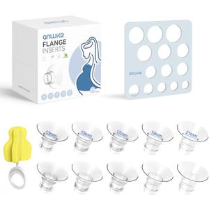 10PCS Flange Sizing Kit, Silicone Flange Inserts 13/15/17/19/21mm &Nipple Ruler&Cleaning Brush 24mm Flange/Shield, Compatible with Momcozy S9/S9pro/S10/S12/S12pro /Medela/Elvie (White)