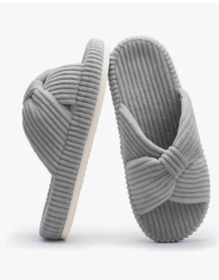 Chantomoo Slippers for Women Memory Foam House Bedroom Corduroy Bow Crossbands Slide Slipper Shoes Comfy Trendy Gift Slippers, Size 42-43