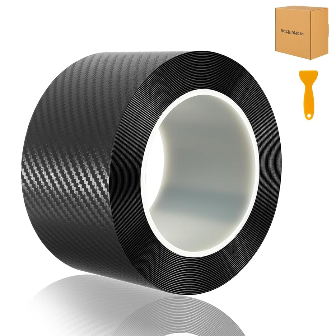 Carbon Fiber Vinyl Wrap Tape for Cars, 2.7In x 33ft Door Sill Protector, Waterproof Scratch Resistant Car Trim Film, Interior & Entry Protection, Black