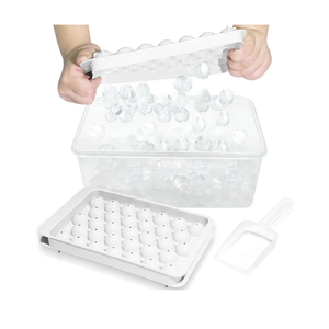 Ice Cube Tray with Lid and Bin - Round Ice Trays for Freezer with Lid - Ice Cube Trays for Freezer with Ice Container (1"-2PACK White)