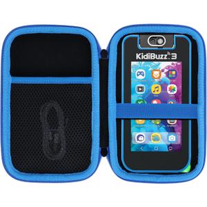 Lebakort Storage Case Compatible with VTech KidiBuzz 3 / KidiBuzz G2 Kids Electronics Smart Device KidiConnect (Black + Blue Case)