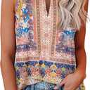 Soesdemo Tank Top for Women Keyhole V Neck Sleeveless Summer Casual Loose Fit Business Cute Floral Basic Shirt Blouse