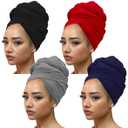 Kachanaa 4 Pieces Stretch Turbans Knit Head Wrap Urban for Black Women Solid Color Ultra Soft Breathable Head Bands for Muslim (4-black,navy,dark Grey,wine Red)