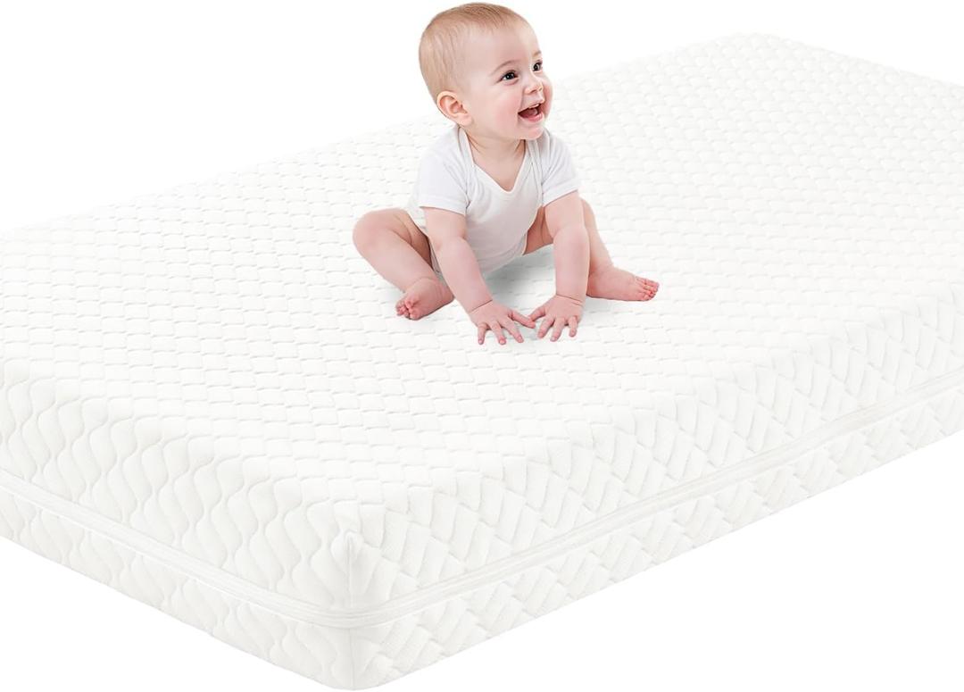 Crib Mattress, Dual-Sided Breathable Baby and Toddler Memory Foam Mattress with Removable and Washable Cover, 100% Knitted Fabric, Fits Standard Cribs and Toddler Beds, 52" x 28" x 5" (White)