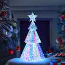 Holographic Christmas Tree, 15 Inch Desktop Decoration Tree with LED Lights, Prismatic Iridescent Christmas Tree Gift for Kids Girls Families Office Indoor Decorations