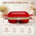 Mini Double Dutch Oven for Sourdough Bread Baking – Enameled Cast Iron Bread Pan with Lid, 500°F Oven Safe Non-Stick, Dual Round Loaf Space (6inch Diameter), Bake Two Different Loaves at Once, Includes 2×5" Banneton Proofing Baskets (Red)