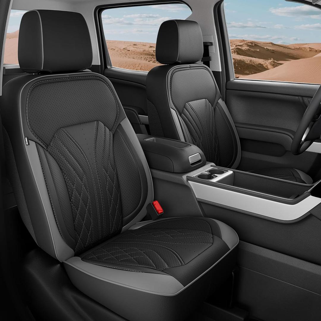 for Chevy Silverado GMC Sierra Waterproof Seat Covers, Crew Cab 1500 2014-2018, 2500HD 3500 HD 2015-2019, Truck Protectors Accessories Full Set, Black Grey