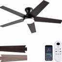 Ceiling Fans with Lights, 48 inch Low Profile Ceiling Fan with Light and Remote Control, Flush Mount, Reversible Motor, Dimmable, Noiseless, Brown Ceiling Fan for Bedroom, Indoor/Outdoor Use