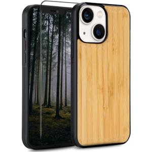 Wood Case for iPhone 13 - Real Natural Wood,- Slim Shockproof Hybrid Wooden Cover (Bamboo, iPhone 13)