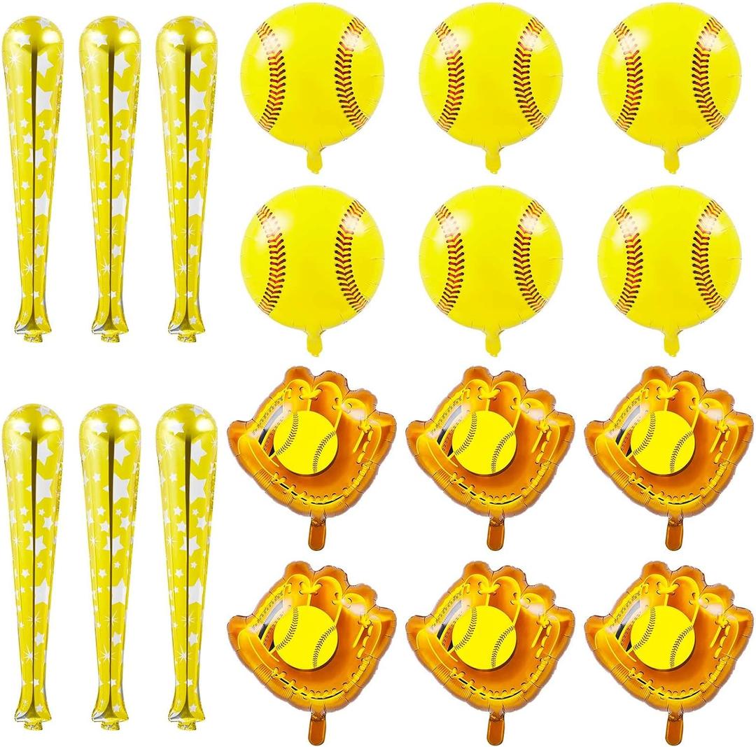 18 Pcs Softball Foil Balloons Softball Party Decorations 18 Inch Ball 20 Inch Glove 30 Inch Bat Balloons Sports Theme Softball Party Favors Softball Birthday Party Supplies for Gifts Props