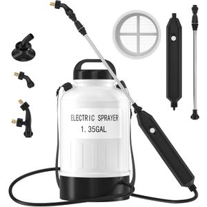 1.35 Gallon Battery Powered Sprayer, USB Pump Sprayer with Extendable Wand | 3 Mist Spray Nozzles USB Rechargeable Handle& Adjustable Shoulder Strap, One-Click Auto Sprayers for Yard Lawn Planting