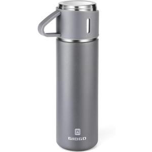 Stainless Steel Thermo 16.9oz Vacuum Insulated Bottle with Cup for Coffee Hot drink and Cold drink water flask.(Gray,Single)