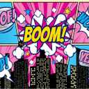 Pink Cartoon Super City Backdrop Cartoon Comic City Super Hero Photography Background Urban Cityscape Night View Boom City Buildings Banner Backdrop Decors for Girl Kids Birthday Party Prop 7x5ft