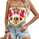 Floerns Women's Plus Size Boho Tie Back Sleeveless Asymmetrical Hem Floral Cami Top (Medium, Green)