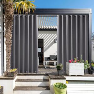 Outdoor Patio Curtains Extra Wide 100 in, Waterproof & Windproof Patio Shades, Rustproof Top and Bottom Grommet Thermal Insulated Drape for Porch/Cabana, Navy, W100 x L84 Grey curtain, 1PC