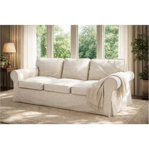 The Heavy Duty Fabric Ektorp 3.5 Seat Width: 98" (Not Regular 3 Seat) Sofa Cover Compatible with IKEA Ektorp Three and Half Sofa Cover, a Sofa Slipcover Replacement (Polyester Beige)