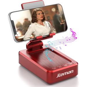 JTEMAN Portable Phone Stand with Speaker Bluetooth Wireless,Gifts for Men Women,Birthday for Women,Kitchen Gadgets for Men,Phone Holder for Desk - Red