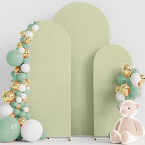 Wokceer Set of 3 Wedding Arch Cover Spandex Fitted Wedding Arch Stand Covers Round Top Chiara Arch Backdrop Stands Cover for Birthday Party Ceremony Banquet Decoration 4ft,5ft,6ft Sage Green