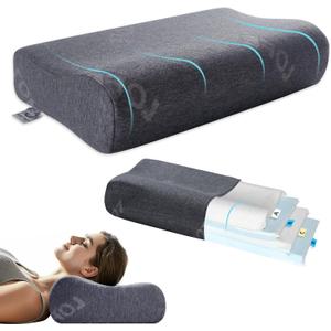 LOFE Contour Pillow - Adjustable Softness Cervical Neck Pillow for Ideal Support, 11 Heights Contour Memory Foam Pillow for Stomach/Side/Back Sleepers, Ergonomic Side Sleeper pillow for Less Neck Pain (23*14in, Grey)