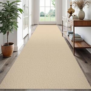 EARTHALL Extra Long Runner Rug 3x16 Ft Washable Runners for Hallways Cotton Non Slip Entryway Runner Braided Kitchen Runner Indoor Outdoor Carpet Runners for Hotels, Hall, Stair, Golden Beige/White
