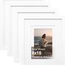 KINLINK 8x10 Picture Frame White, Solid Wood Frames with Acrylic Plexiglass for Pictures 4x6/5x7 with Mat or 8x10 without Mat, Tabletop and Wall Display, Set of 4