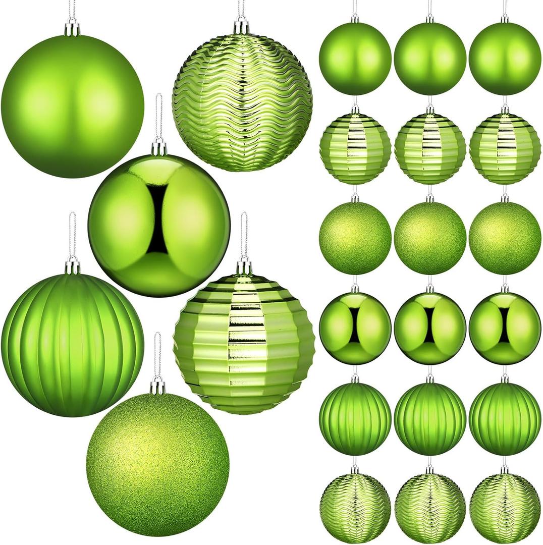 24 Pcs 3.14" Lime Green Large Christmas Balls Ornaments Christmas Tree Decoration Plastic Shatterproof Hanging Ornaments Set for Xmas Wedding Holiday Party Wreath Home Decor