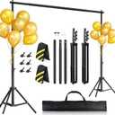 Heavy-Duty Backdrop Stand 10x8.5 ft, Upgrade Telescopic Adjustable Photography Backdrop Stand for Parties, Stage Decoration Stand with Clamps, Sandbags, Carring Bag (Black)