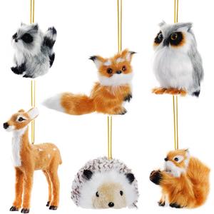 Choyaxo 4 Pack Plush Animal Ornament Hanging Ornament for Christmas Tree Cute Christmas Ornaments Woodland Animal Deer, Fox, Raccoon, Owl, Hedgehog and Squirrel