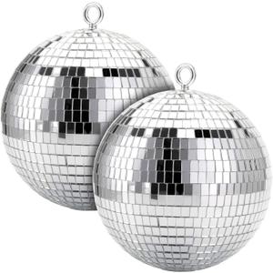 Suwimut 2 Pack Mirror Disco Ball, 8 Inch Cool and Fun Large Silver Hanging Disco Ball with Hanging Ring, Reflects Light, Party Favor, Christmas New Year Wedding Decor Festival Stage Prop
