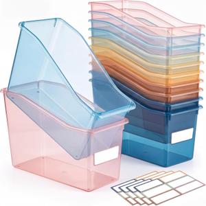 Geetery 12 Pcs Plastic Book Bins for Classroom, Semitransparent