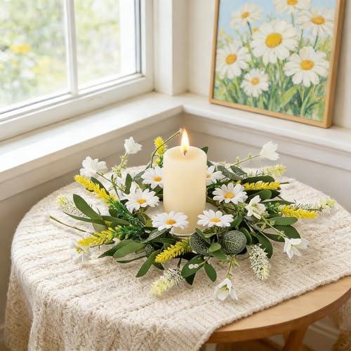 6 Pcs Artificial Spring Summer Swag Wreaths Mini White Daisy Floral Wreath Farmhouse Kitchen Cabinet Wreath Hanging Flowers Wreaths for Front Door Indoor Outdoor Home Decor Festival Celebrations