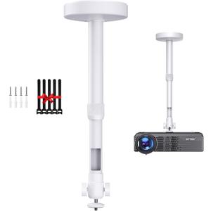 Projector Mount for Ceiling/Wall - -Inch Screw Adjustable Tilt&Swivel Hanging Wall Mount Hanger Rack with Extension Pole for Mini Projector with Cable Ties (White)