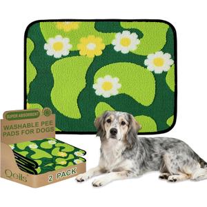 Qeils Reusable Puppy Pads for Small Dogs, Washable Pee Pads with Non-Slip , Absorbent Leakproof Mat for Crates, Playpens, Pet Beds & Whelping, Indoor Potty Training Grass Green, 23"x36", 2 Pack
