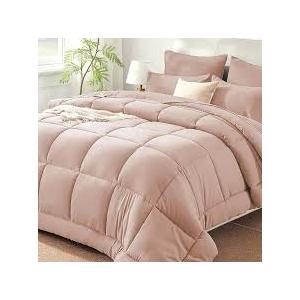 Sunstyle Home Pink Full/Queen Comforter Set - 7 Pieces Bed in a Bag, Lightweight Goose down Alternative Bedding Sets with All Season Box Stitched Comforter, 1 Flat Sheet, 1 Fitted Sheet, 4 Pillowcases