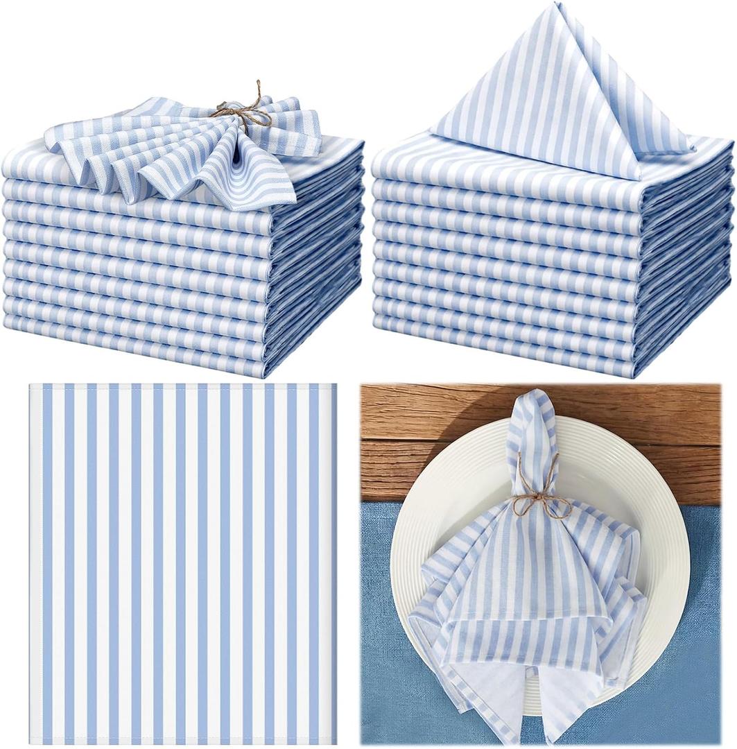 Funnymoom 24 Pcs Coastal Blue and White Striped Cloth Napkins Last Toast on the Coast Party Reusable Napkins French Retro Toile Dinner Soft Absorbent for Summer Holiday Party