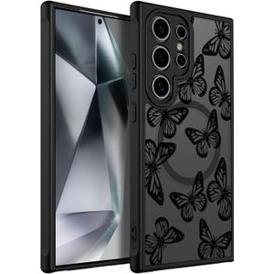 SEXYMOM Magnetic for Samsung Galaxy S24 Ultra Case - Wireless Charging Compatible,Cute Floral Design for Women and Girls,Slim Fit Translucent Matte Phone Case - Little Butterfly