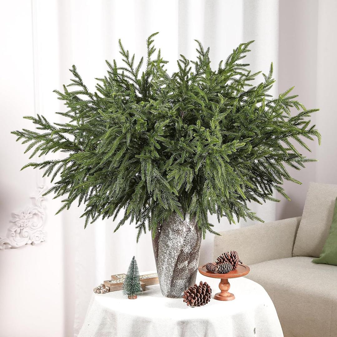 Alupssuc 27 Inch Norfolk Pine Stems, 18 Pcs Real Touch Norfolk Pine Branch, Christmas Greenery Stems for Vase DIY/Garland Making/Table Decoration, Xmas Decor for Indoor, Outdoor & Home