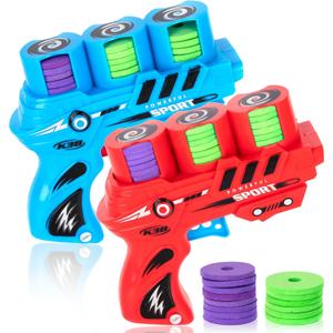 ArtCreativity 2 Pack Foam Disc Shooter Disc Guns with 36 Flying Discs, Fun Toy Gun Foam Blasters for Kids, Outdoor Games, Summer Activities, and Party Favors for Ages 8-12
