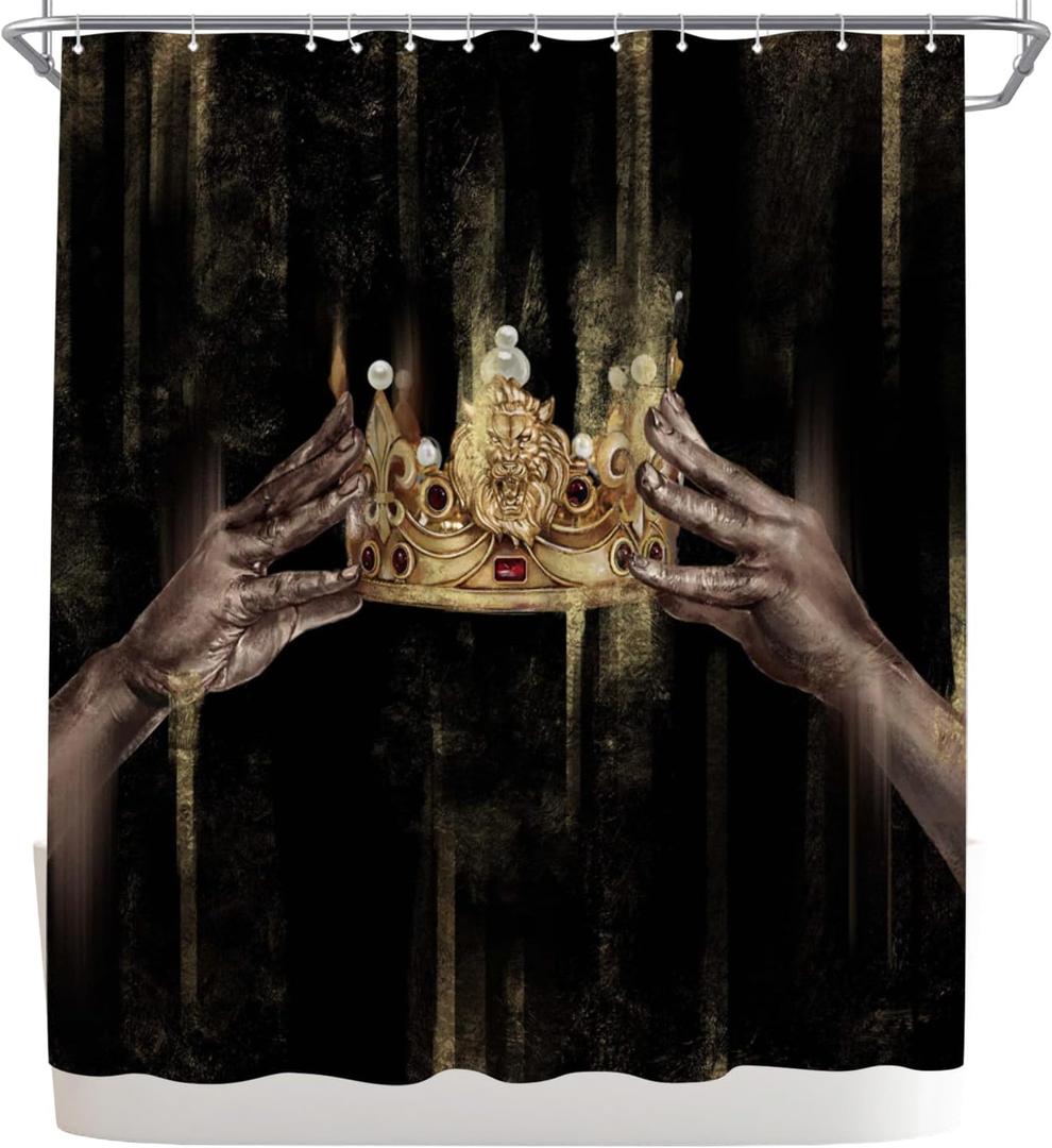 WELMECO Black and Gold Shower Curtain Black Girl Bathroom Decor Polyester Fabric, 72x72inch