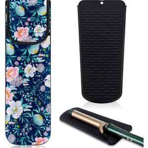 Shappy 2 Pieces Curling Iron Travel Case Cover Heat Resistant Flat Iron Holder Case Sleeve Neoprene Straightener Holder and Silicone Hot Tools Flat Bag(Flower Style)