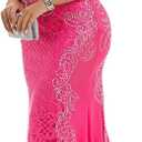 Floral Embroidered Formal Prom Dresses for Women Long Evening Gowns Overlay Appliques Lace Up Evening Maxi Dress (X-Large, 488pink)