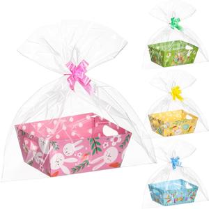 AmazingSpark 4 Pcs Large Easter Baskets for Gifts Empty Kit 9.8 x 6.5'' DIY Paper Easter Egg Bunny Cardboard Extra Big Baskets for Holiday Gifts Wrapping Snack Storage Easter Party Supplies