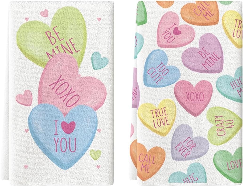 Artoid Mode Pink Heart True Love Forever Valentine's Kitchen Towels Dish Towels, 18x26 Inch Anniversary Wedding Decoration Hand Towels Set of 2