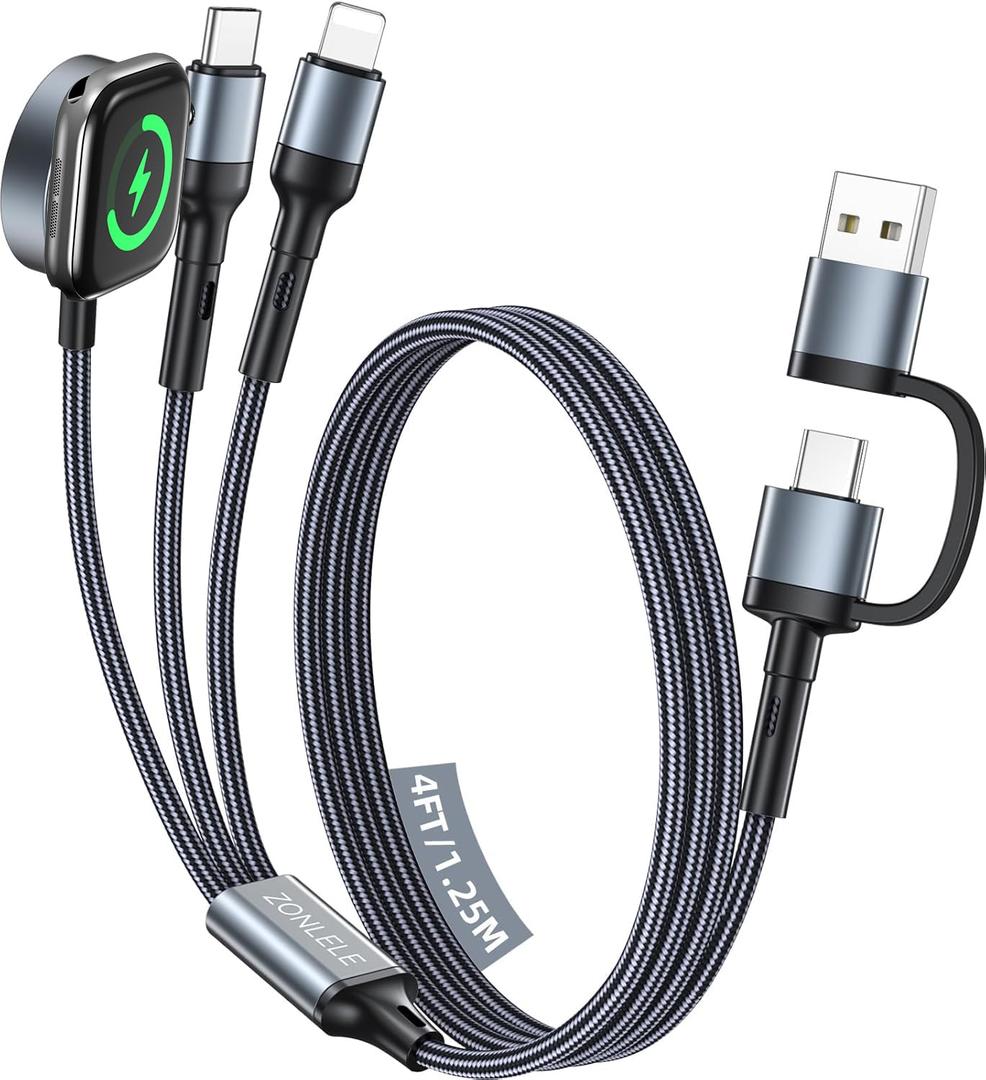 Upgraded Travel Essentials for 3 in 2 Multi Charging Cable for iPhone 17 Charger USB C Cord, Car RV Camping Essentials Compatible with iPhone 17/16/15-12