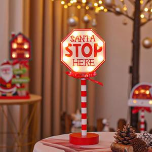 Christmas Decorative Sign, Santa Stop Here Sign with LED Light, Style May Differ 