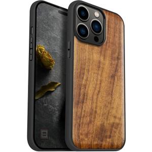 Carveit Magnetic Wood Case for iPhone 14 Pro Max [Natural Wood & Black Soft TPU] Unique & Classy Wooden Shockproof Protective Cover Compatible with magsafe (Walnut)