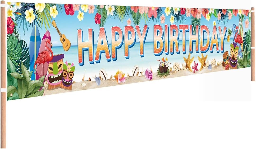 Hawaiian Birthday Party Decorations Aloha Luau Birthday Party Banner Party Decorations Large Size Tropical Yard Sign for Aloha Luau Indoor Outdoor Decorations, 118 x 20 inch