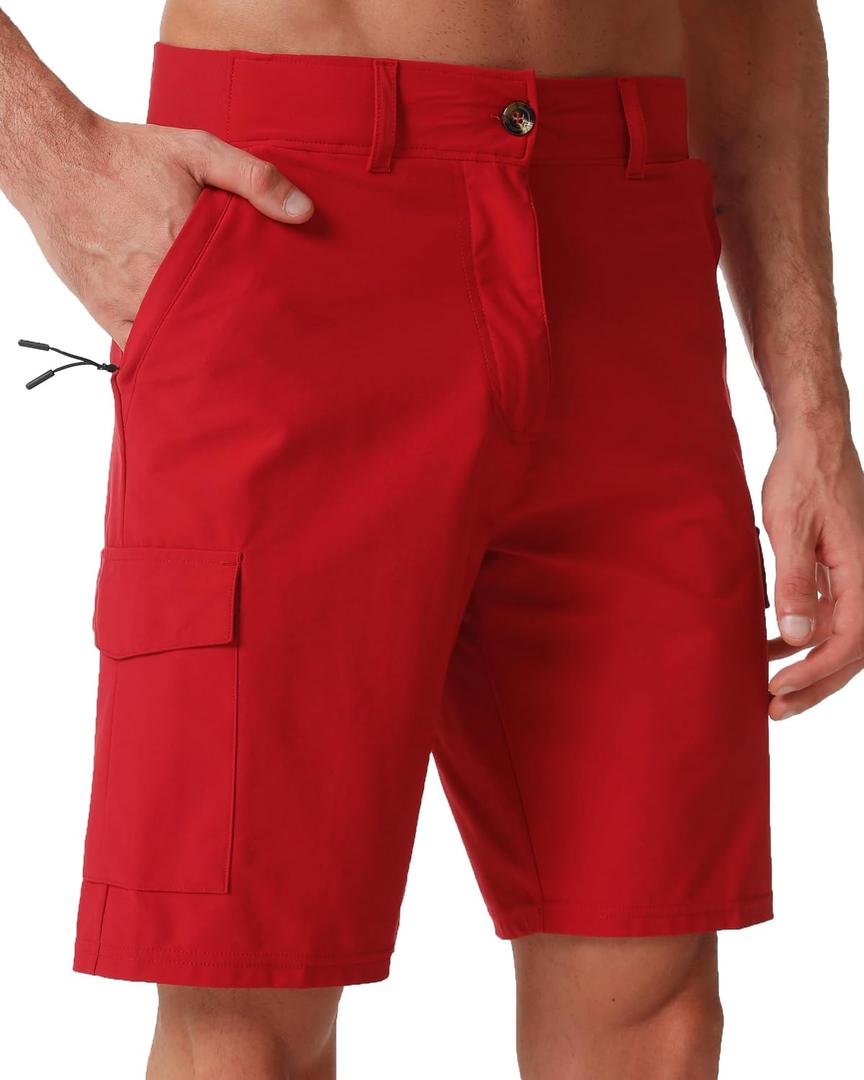 Men's Lightweight Hiking Cargo Shorts 9" for Running Athletic Camping Travel Golf - Water Resistant with 5 Pockets L