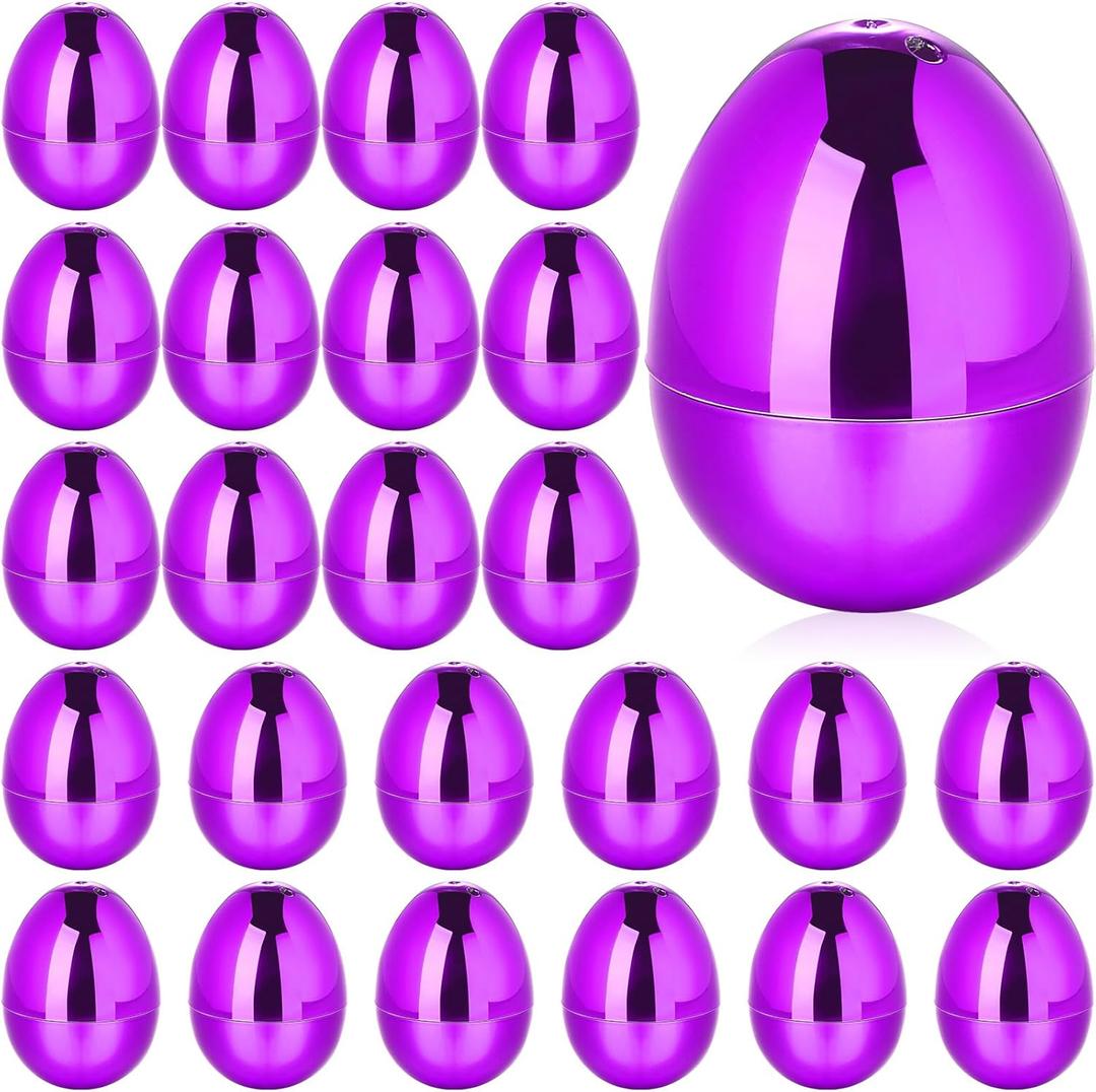 24 Pcs Fillable Easter Eggs 2.36 Inch Easter Eggs with Hinge Plastic Empty Eggs for Easter Egg Hunt Basket Stuffers Easter Theme Decorations (Purple)