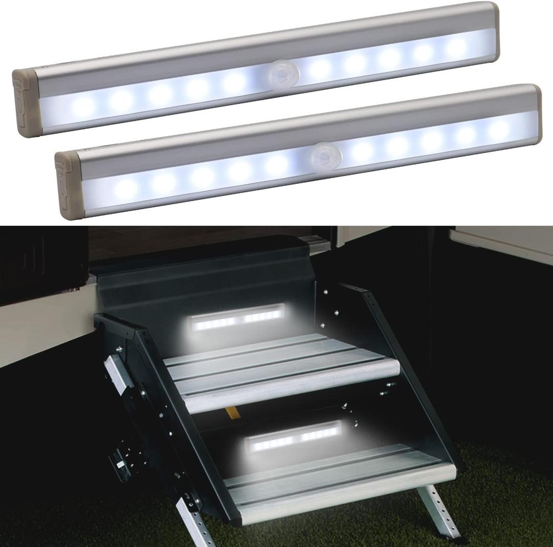 CCBASEBALL Motion Activated RV Step Lights, 10 LED Battery Operated Motorhome Motion Sensor led Light Strip, Magnetic Night Light Bar for Motorhome Travel,Travel Trailers, Camper (2 Pack)